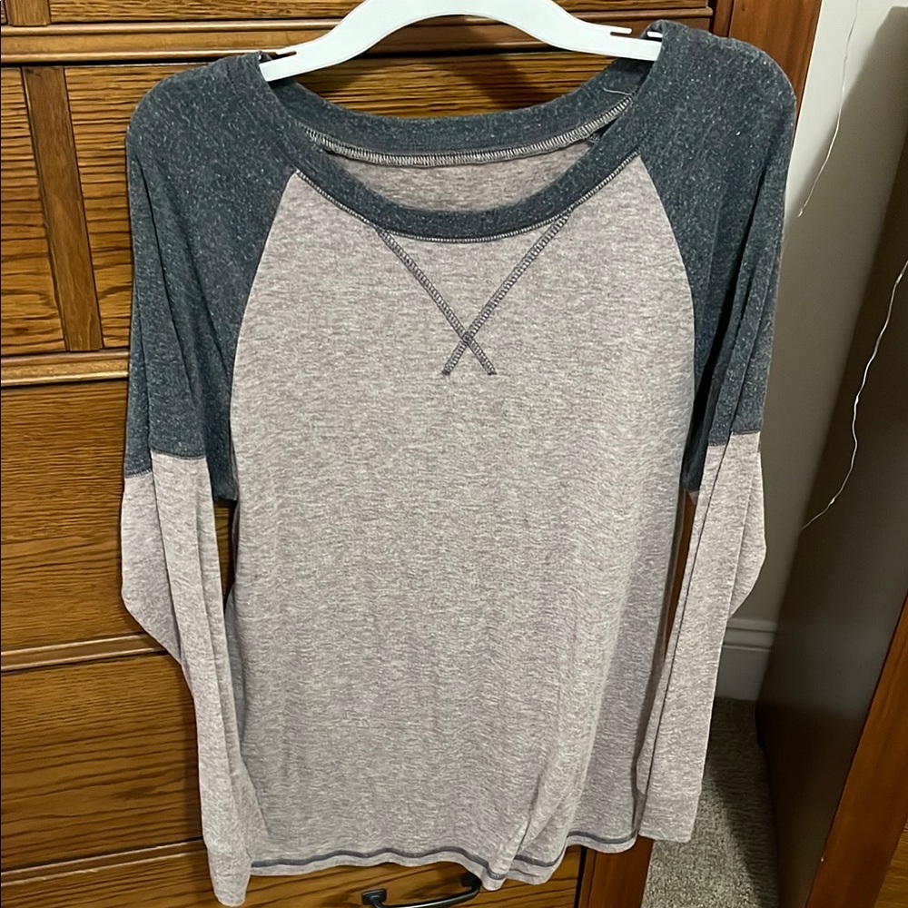 Gray and Cream Women's Raglan Top